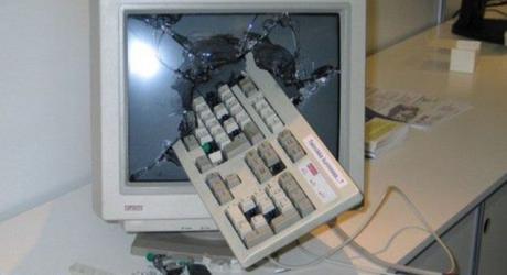 A smashed computer monitor