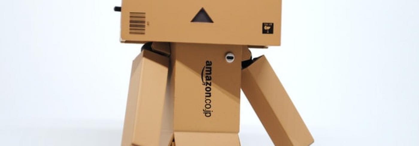 Robot made of Amazon boxes