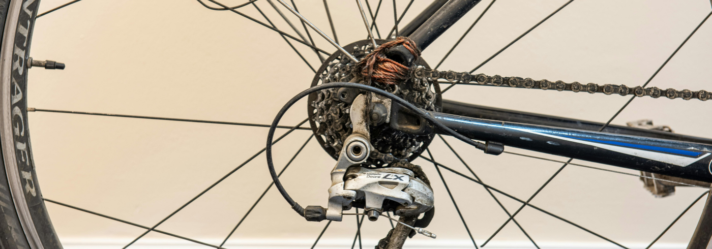 A bike with a few broken spokes