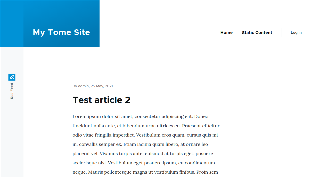 Tome module install, showing the static site, generated from Drupal.