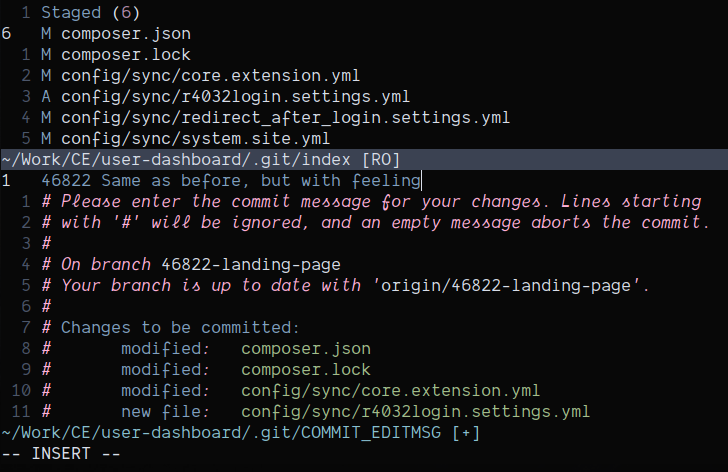 A screenshot of a Git commit message: Same as before, with feeling